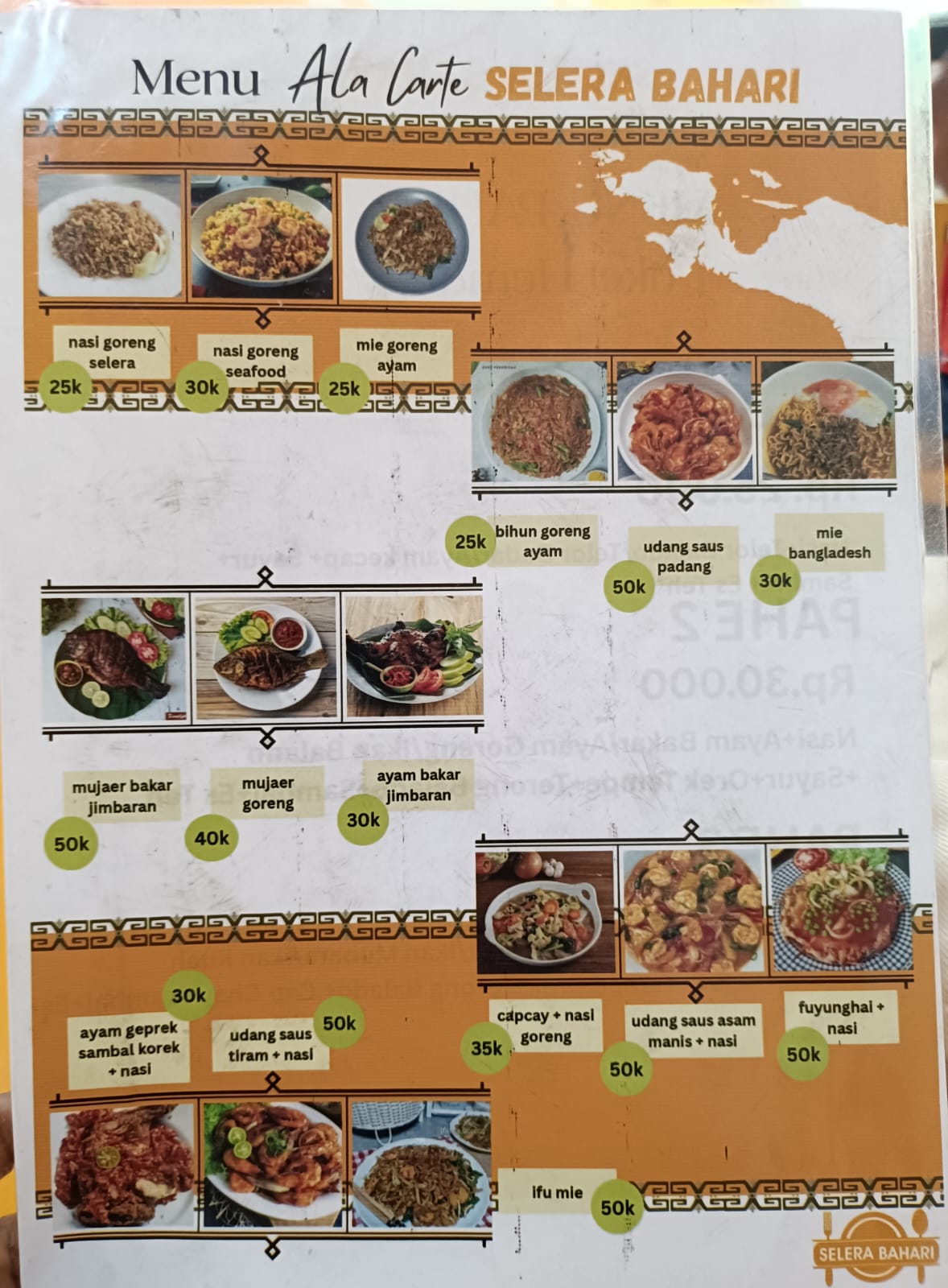Menu Ala Carte Warteg Selera Bahari Papua